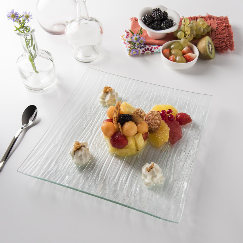 Assiette plate carré transparent verre 12,8x12,8 cm Veloutee Pro.mundi