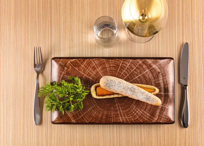 Assiette plate rectangulaire marron porcelaine 33,5x18 cm Woodart Rak