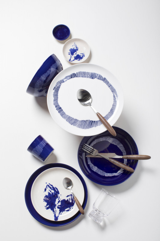 Assiette plate rond lapis lazuli swirl - stripes blancs grès Ø 22,5 cm Feast By Ottolenghi Serax