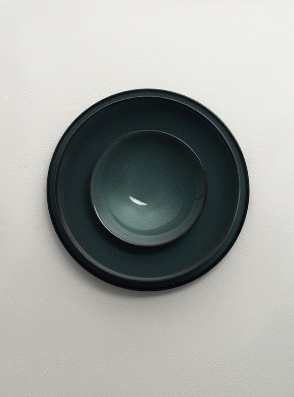 Assiette à bord droit rond vert de gris porcelaine Ø 20 cm Javeil Velvet Astera