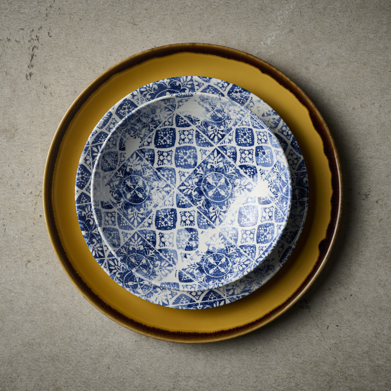 Assiette plate rectangulaire bleu porcelaine 35x16 cm Porto Dudson